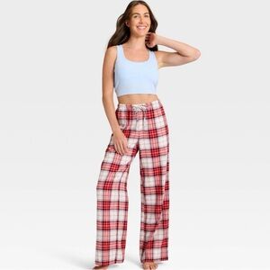Women's Tartan Plaid Flannel Pajama Pants - Auden™ Cream XXL